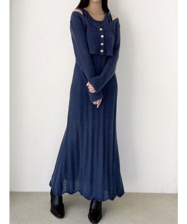 アンサンブルレースニットワンピース