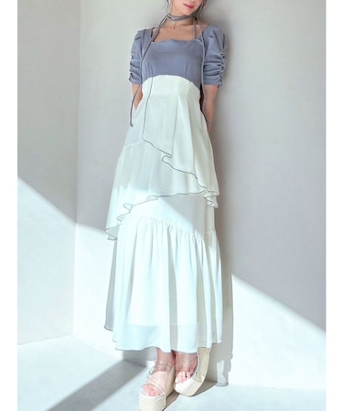 バイカラーメローフレアワンピース