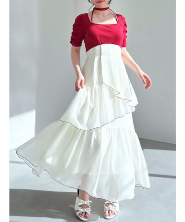 バイカラーメローフレアワンピース