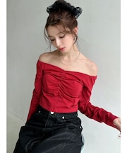 デコルテギャザーカットトップス