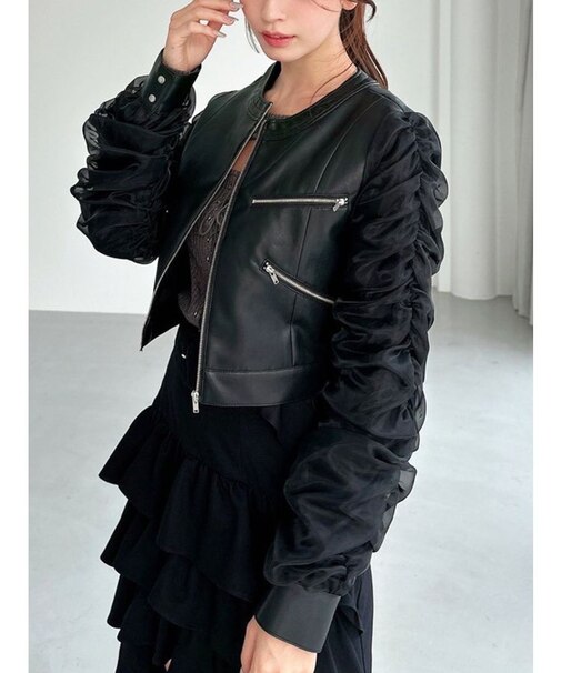 シアースリーブ合皮ブルゾン