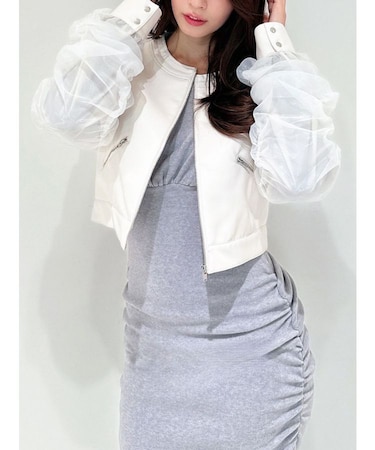 シアースリーブ合皮ブルゾン