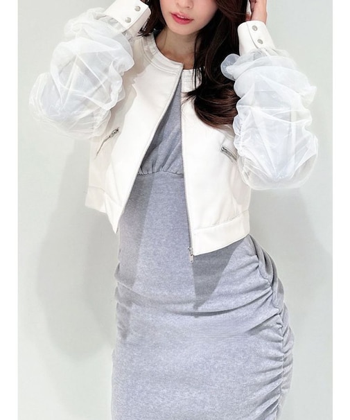 シアースリーブ合皮ブルゾン