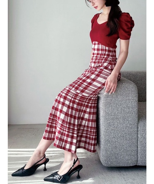 ショルダーオープンマーメイドニットワンピース