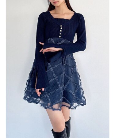 ドッキングフレアミニニットワンピース【完売カラーは品番：1526103220で販売中】