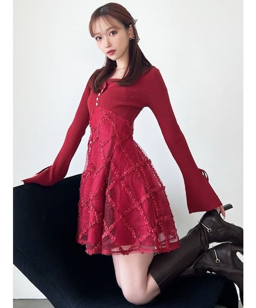 ドッキングフレアミニニットワンピース