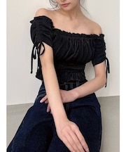 シャーリングクロップドトップス