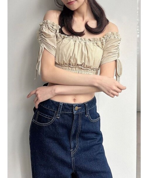 シャーリングクロップドトップス