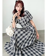 バルーンスリーブチェックワンピース