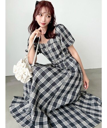 バルーンスリーブチェックワンピース