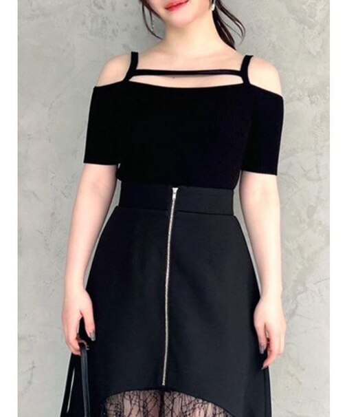 ストリングデザインニットトップス