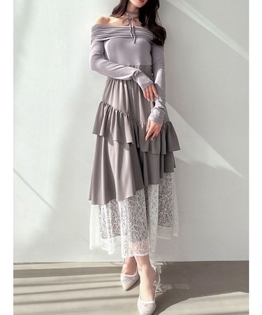 オフショルドッキングワンピース