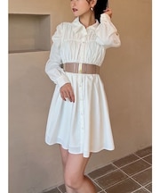 シャーリングデザインミニシャツワンピース