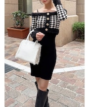 ハウンドトゥースアンサンブルミニワンピース