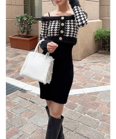 ハウンドトゥースアンサンブルミニワンピース