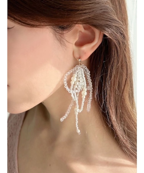 ボリュームクリアビーズピアス