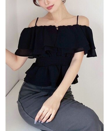 オフショルシャーリングチュニック