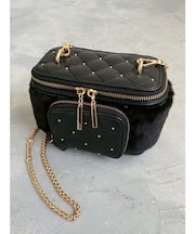 フロントポケットエコファーバニティバッグ