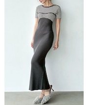 ハウンドトゥースバイカラーニットワンピース