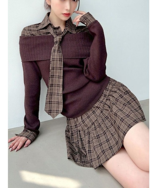 RESEXXY シャツレイヤードニットトップス フレアスカート RESEXXY