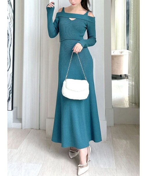 バックリボンマーメイドニットワンピース