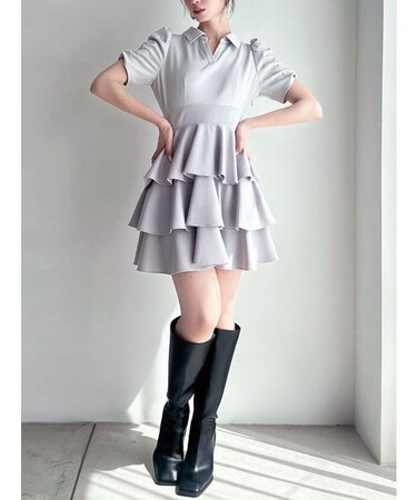 ボリュームフレアミニワンピース