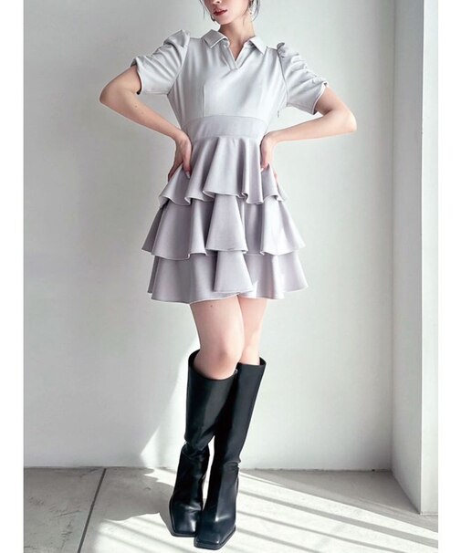 ボリュームフレアミニワンピース