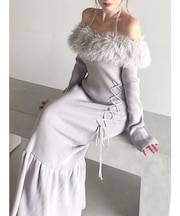 フェイクファートリムニットワンピース