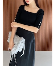 シンプルスリーブニットトップス【ネイビーWEB限定カラー】