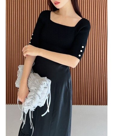 シンプルスリーブニットトップス【ネイビーWEB限定カラー】