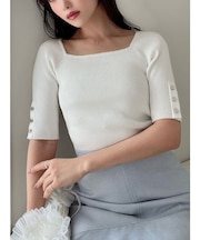 シンプルスリーブニットトップス【ネイビーWEB限定カラー】