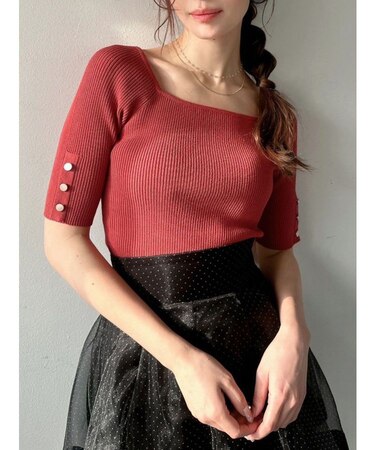 シンプルスリーブニットトップス【ネイビーWEB限定カラー】