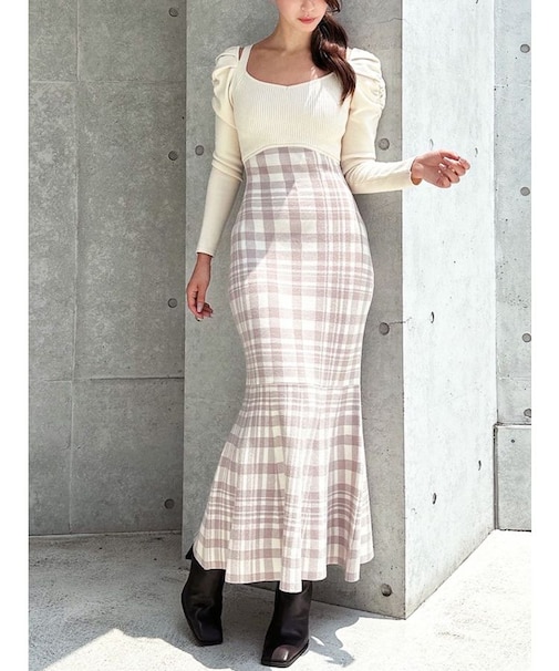 ショルダーオープンマーメイドニットワンピース