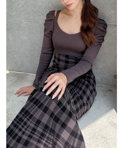 ショルダーオープンマーメイドニットワンピース