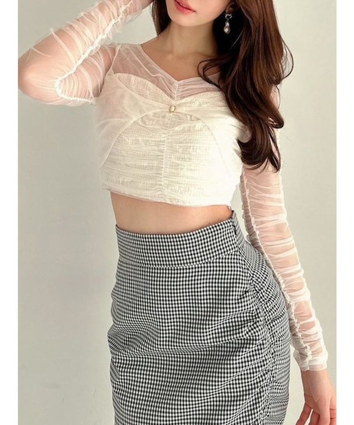 シャーリングレイヤードトップス