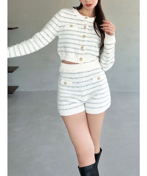 ツイードボーダーニットカーディガン【セットアップ着用可能】