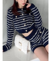 ツイードボーダーニットカーディガン【セットアップ着用可能】