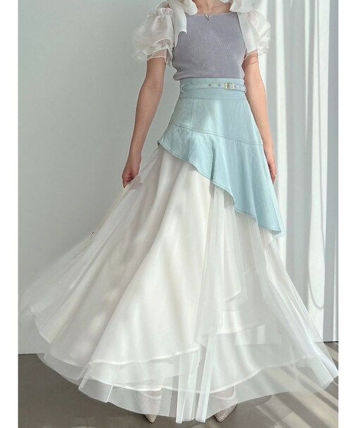 【WEB限定】チュールドッキングフレアスカート