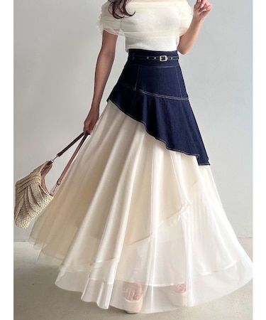 【WEB限定】チュールドッキングフレアスカート