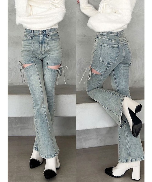 追加生産分】カットアウトリボンデニムパンツ｜リゼクシーの通販