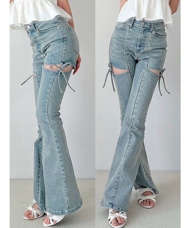 【追加生産分】カットアウトリボンデニムパンツ