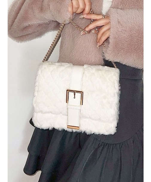 キルティングファーコンパクトバッグ