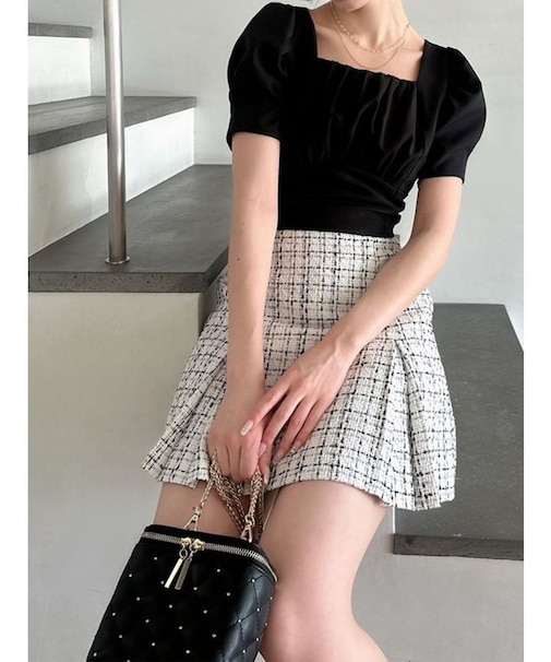 ハイウエストツータックミニスカート