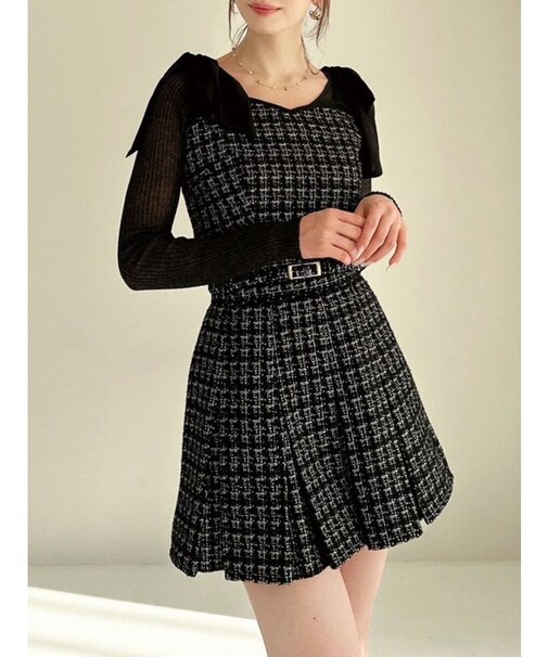 ショルダーリボンツイードビスチェ【セットアップ着用可能】