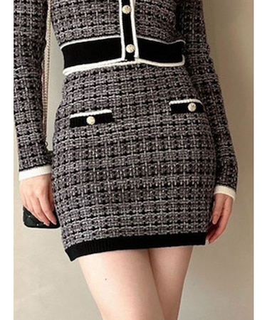 ツイードニットバイカラースカート【セットアップ着用可能】