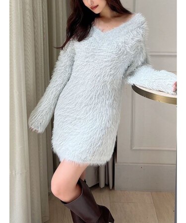 ラメシャギーニットチュニックワンピース