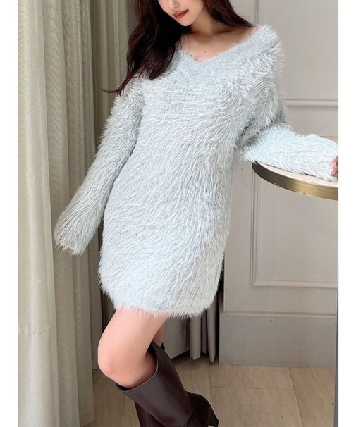 ラメシャギーニットチュニックワンピース