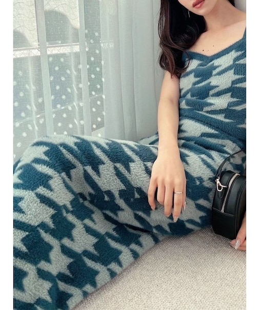 ハウンドトゥースシャギーニットスカート【セットアップ着用可能】