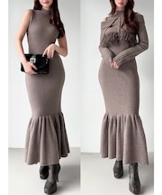 フェザーヘムレイヤードニットワンピース