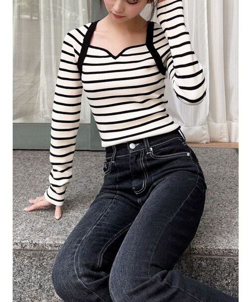 ハートネックラグランニットトップス